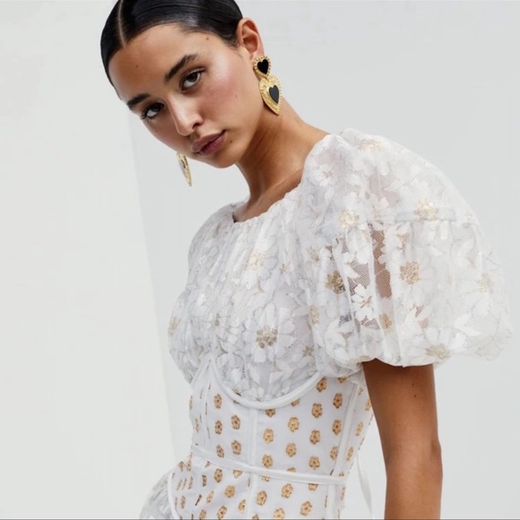 For Love and Lemons Lupita Lace Metallic Corset Bustier Mini Dress NWT Small - Picture 2 of 12